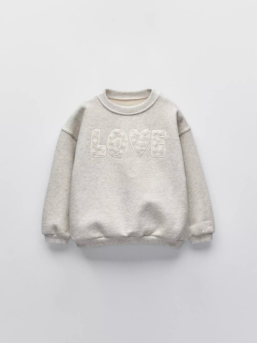 Zara Cream 'LOVE' Embroidered Crewneck Sweater